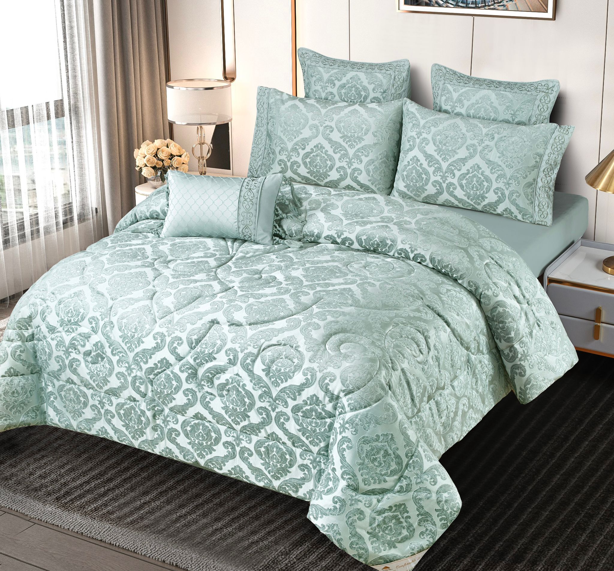 Set lenjerie de pat bumbac Jacquard + Pilota Jacquard + Perna - 7 piese | 10992-J