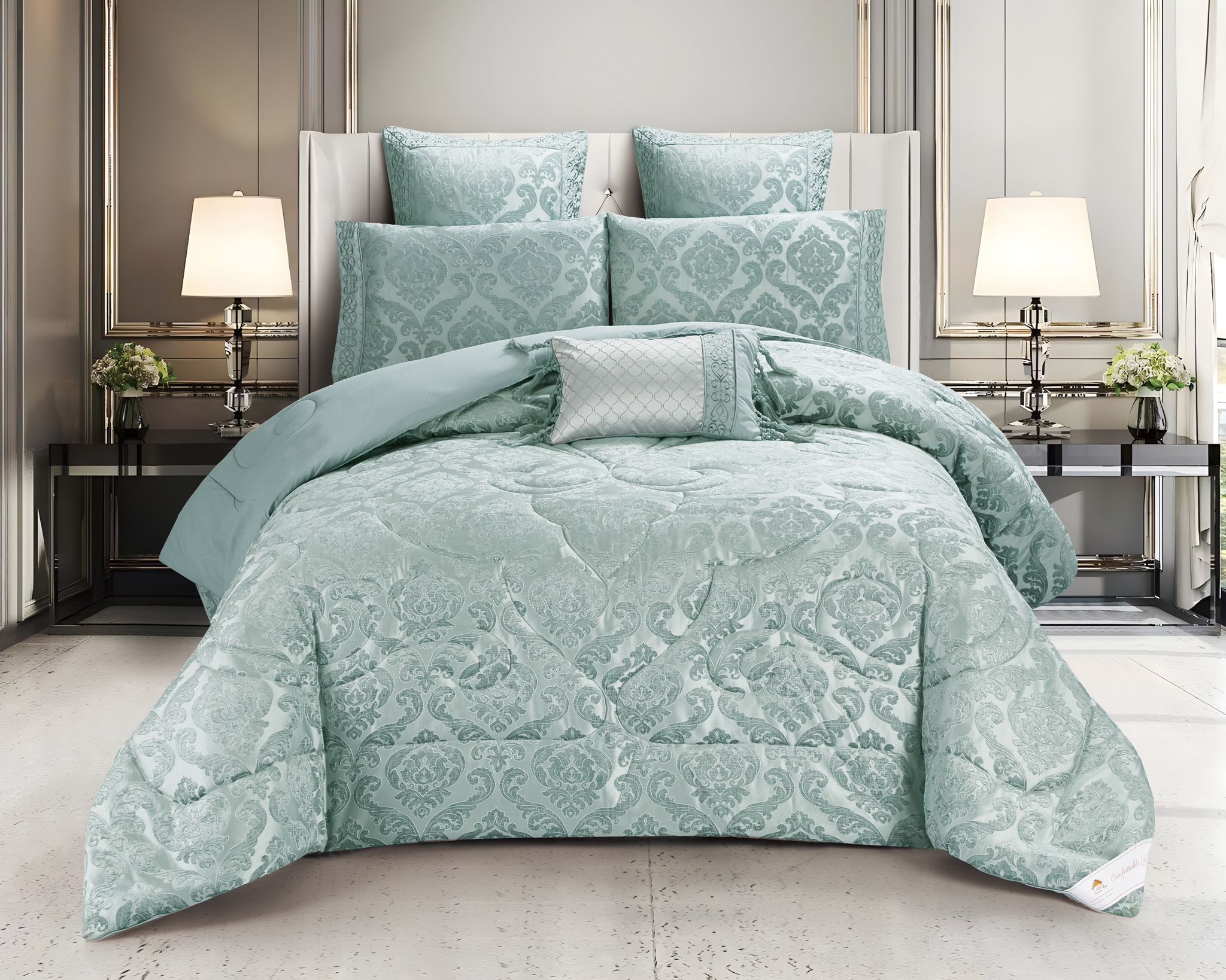 Set lenjerie de pat bumbac Jacquard + Pilota Jacquard + Perna - 7 piese | 10992-J