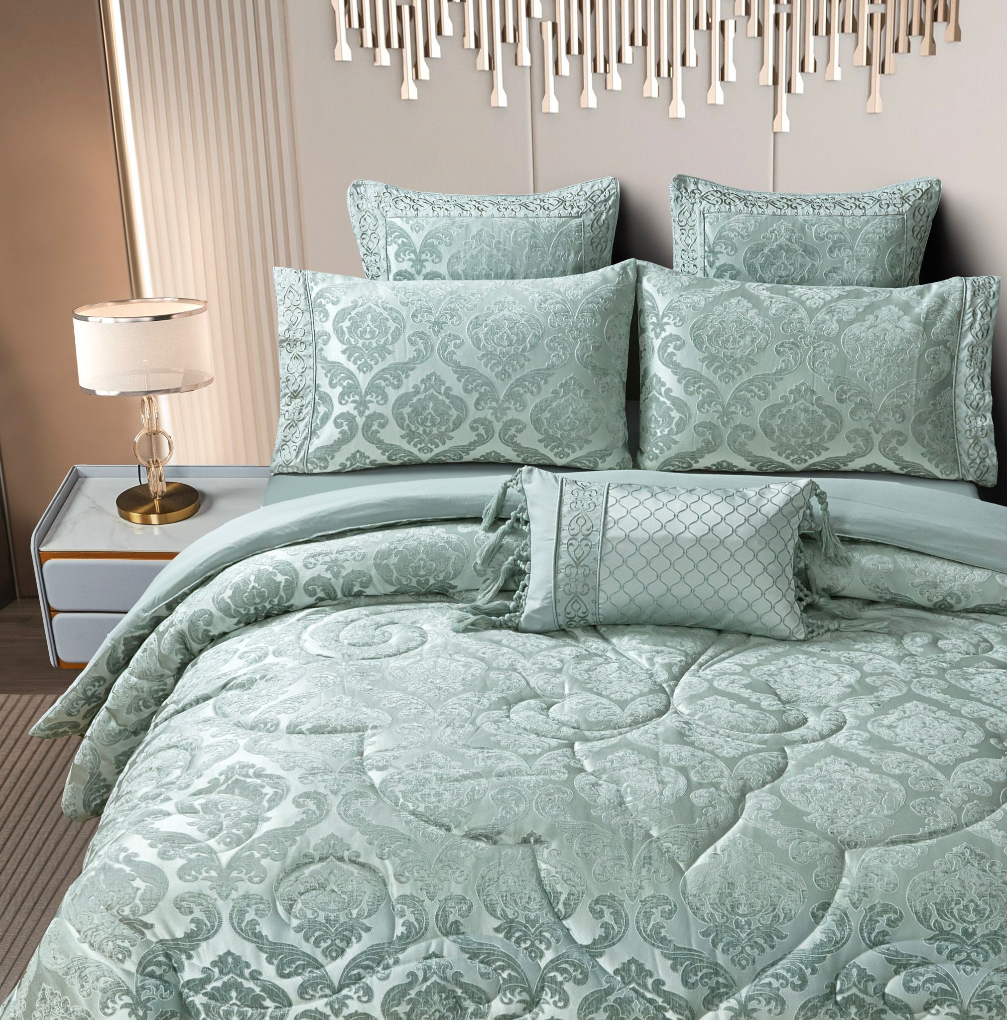 Set lenjerie de pat bumbac Jacquard + Pilota Jacquard + Perna - 7 piese | 10992-J
