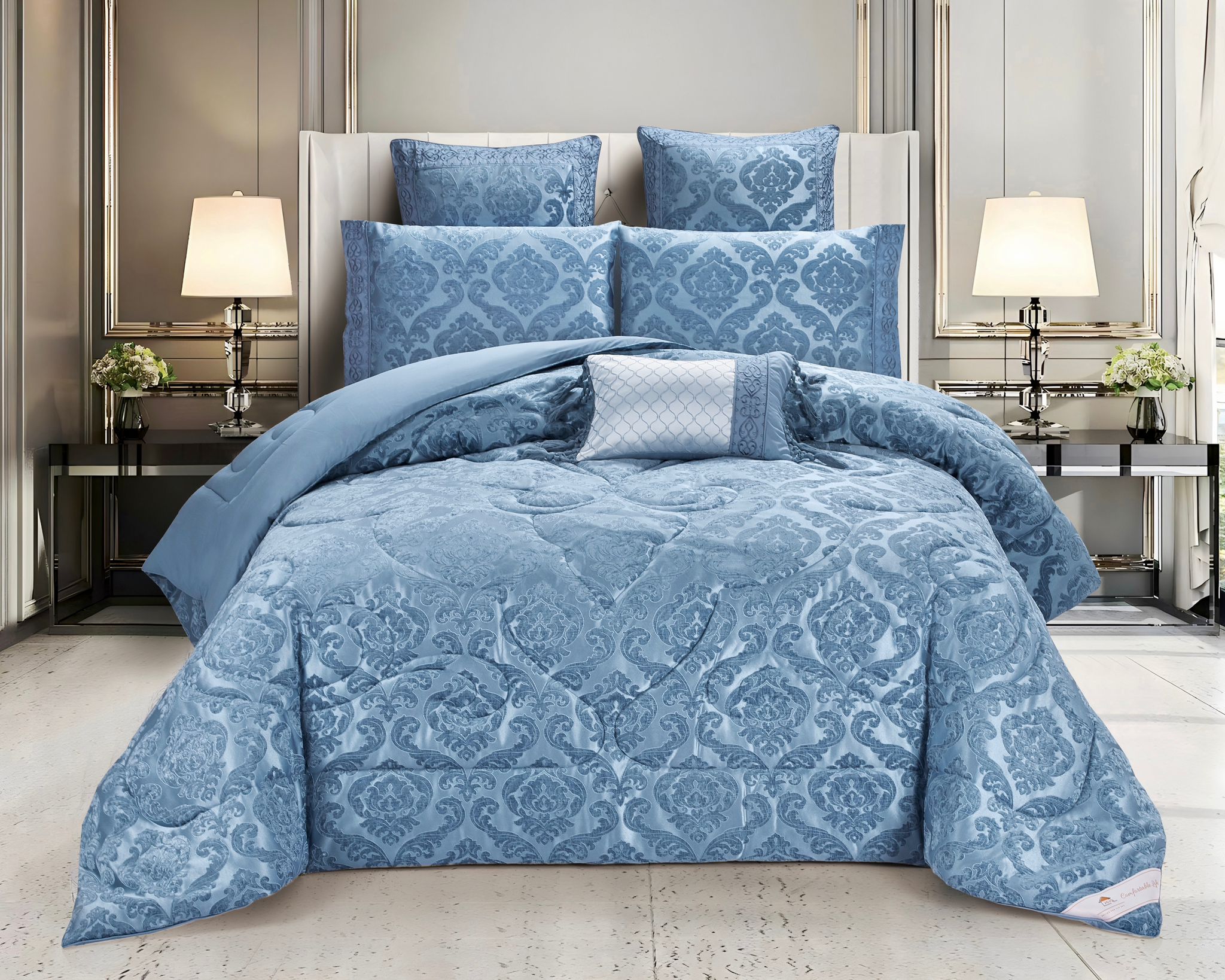 Set lenjerie de pat bumbac Jacquard + Pilota Jacquard + Perna - 7 piese | 10995-J