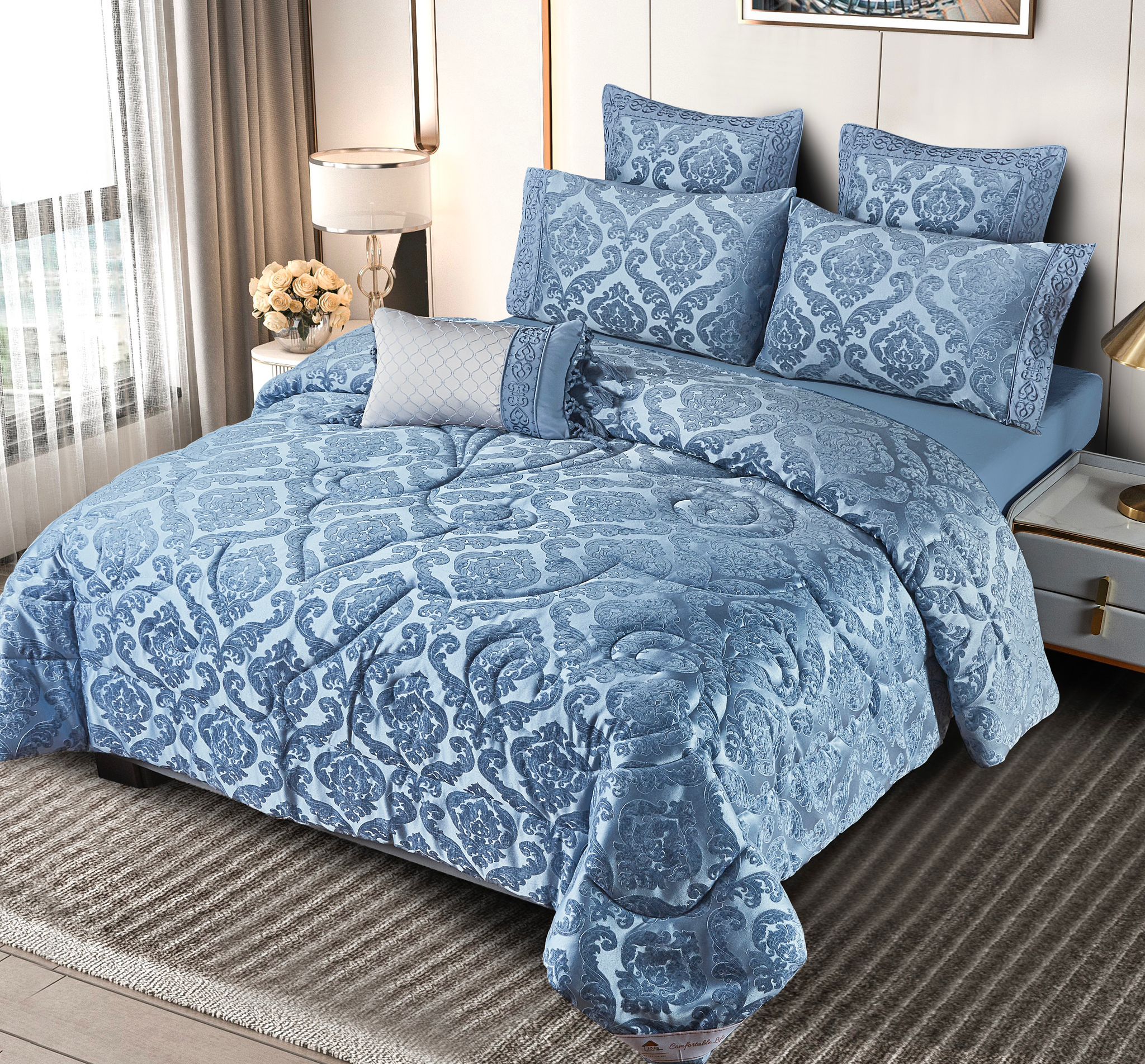 Set lenjerie de pat bumbac Jacquard + Pilota Jacquard + Perna - 7 piese | 10995-J