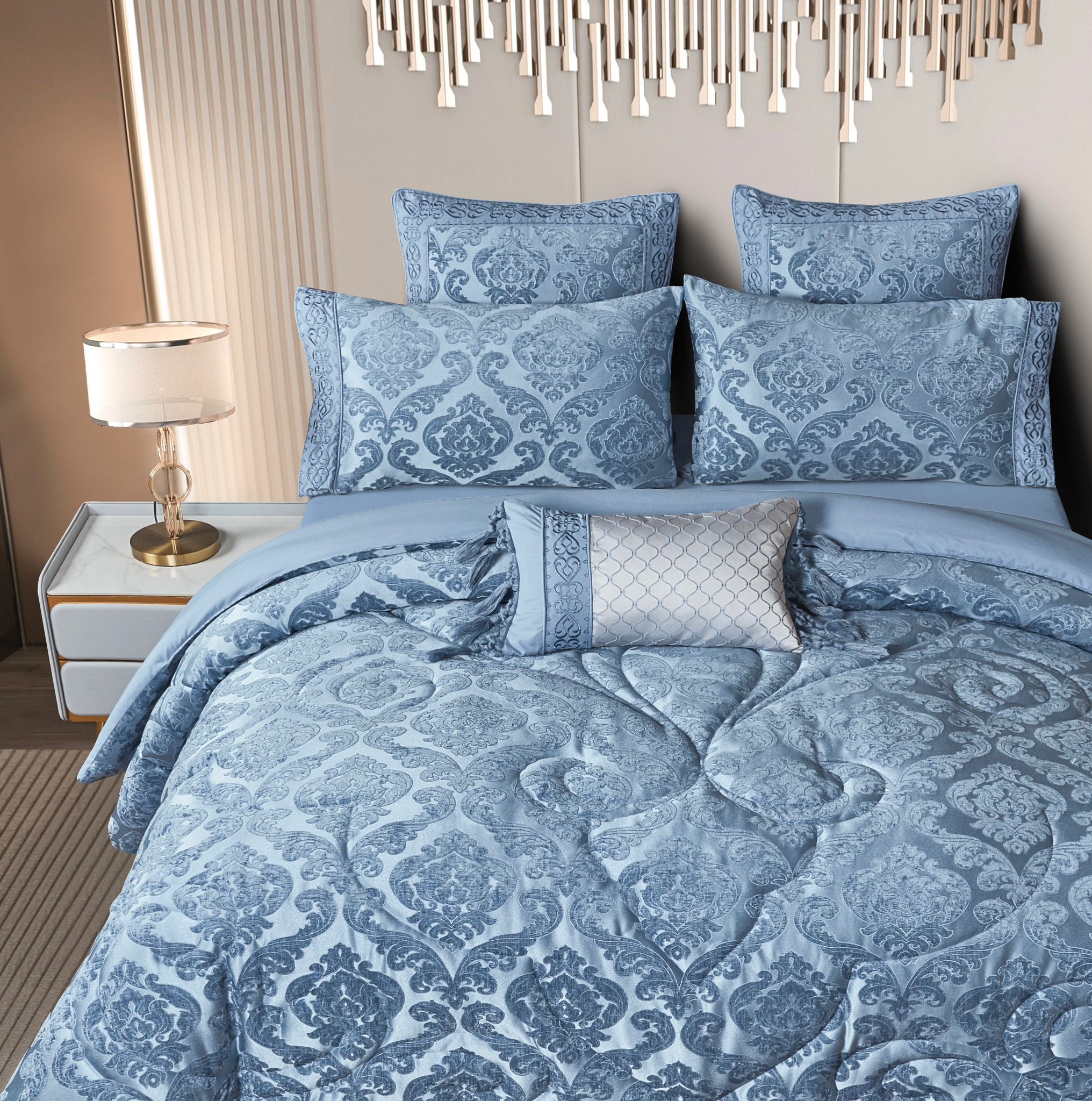 Set lenjerie de pat bumbac Jacquard + Pilota Jacquard + Perna - 7 piese | 10995-J