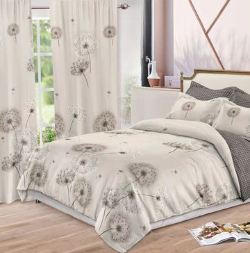 Lenjerie de pat bumbac finet cu elastic – 6 piese + 2 Draperii | 13928-C