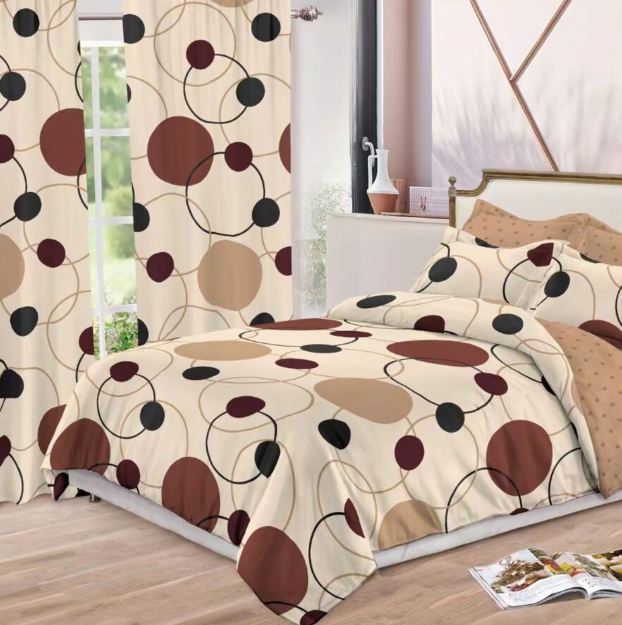 Lenjerie de pat bumbac finet cu elastic – 6 piese + 2 Draperii | 13924-C