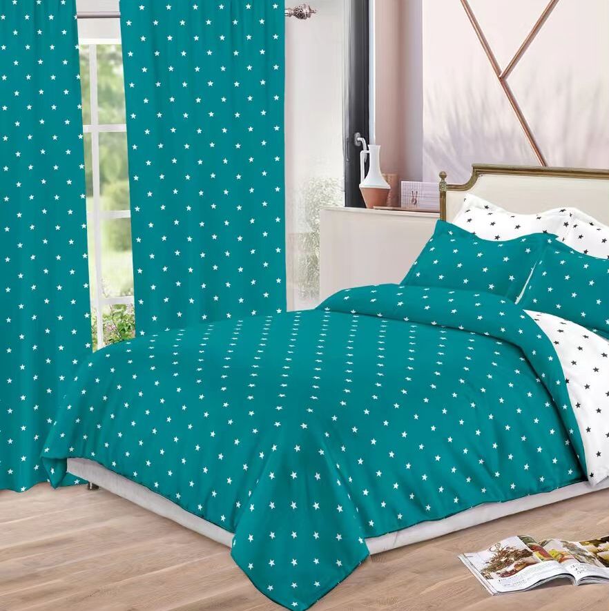 Lenjerie de pat bumbac finet cu elastic – 6 piese + 2 Draperii | 13922-C