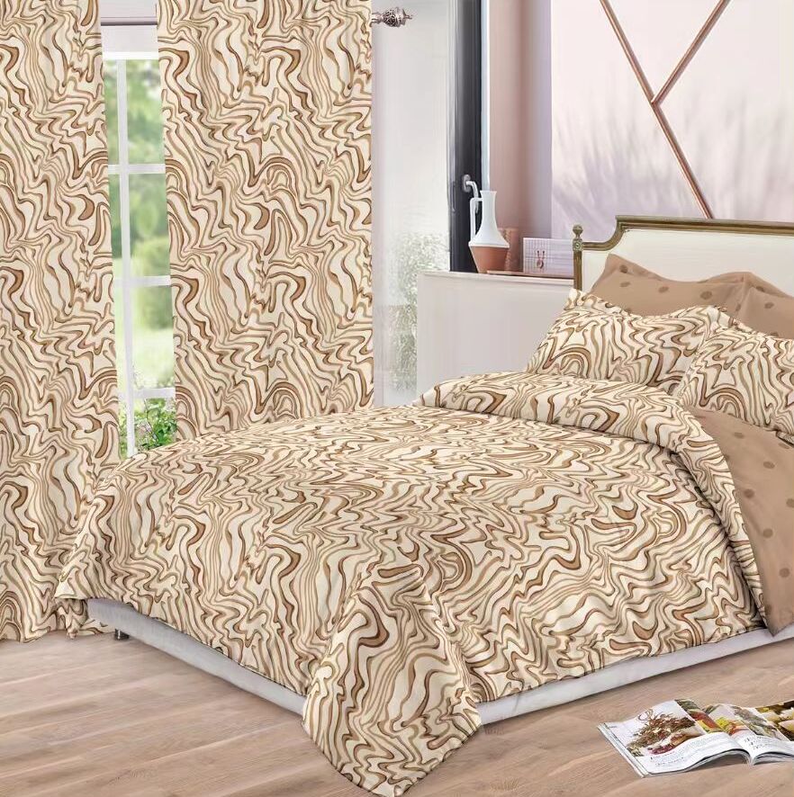 Lenjerie de pat bumbac finet cu elastic – 6 piese + 2 Draperii | 13923-C