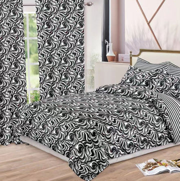 Lenjerie de pat bumbac finet cu elastic – 6 piese + 2 Draperii | 13921-C