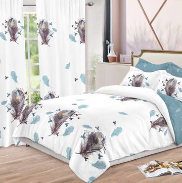 Lenjerie de pat bumbac finet cu elastic – 6 piese + 2 Draperii | 13919-C