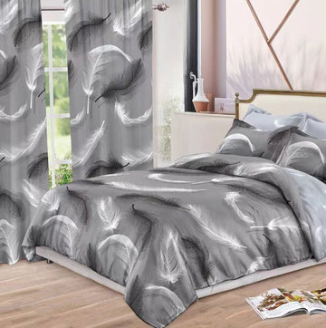 Lenjerie de pat bumbac finet cu elastic – 6 piese + 2 Draperii | 13916-C