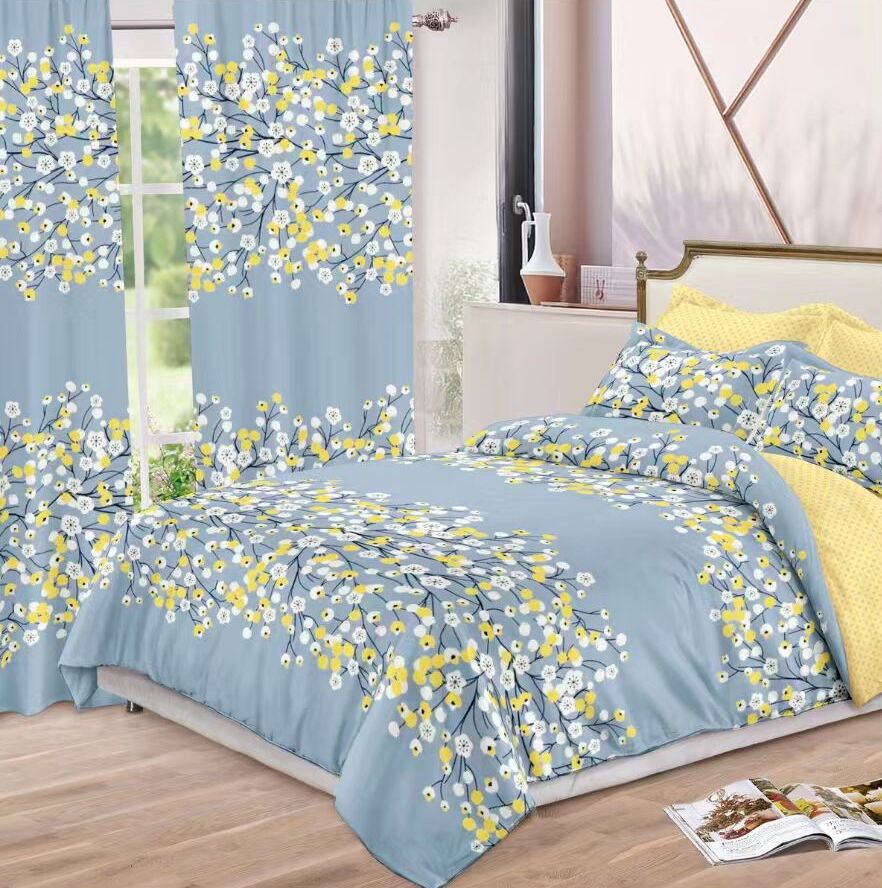 Lenjerie de pat bumbac finet cu elastic – 6 piese + 2 Draperii | 13917-C