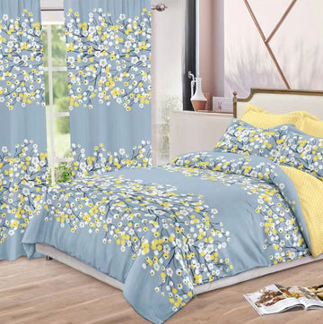Lenjerie de pat bumbac finet cu elastic – 6 piese + 2 Draperii | 13917-C