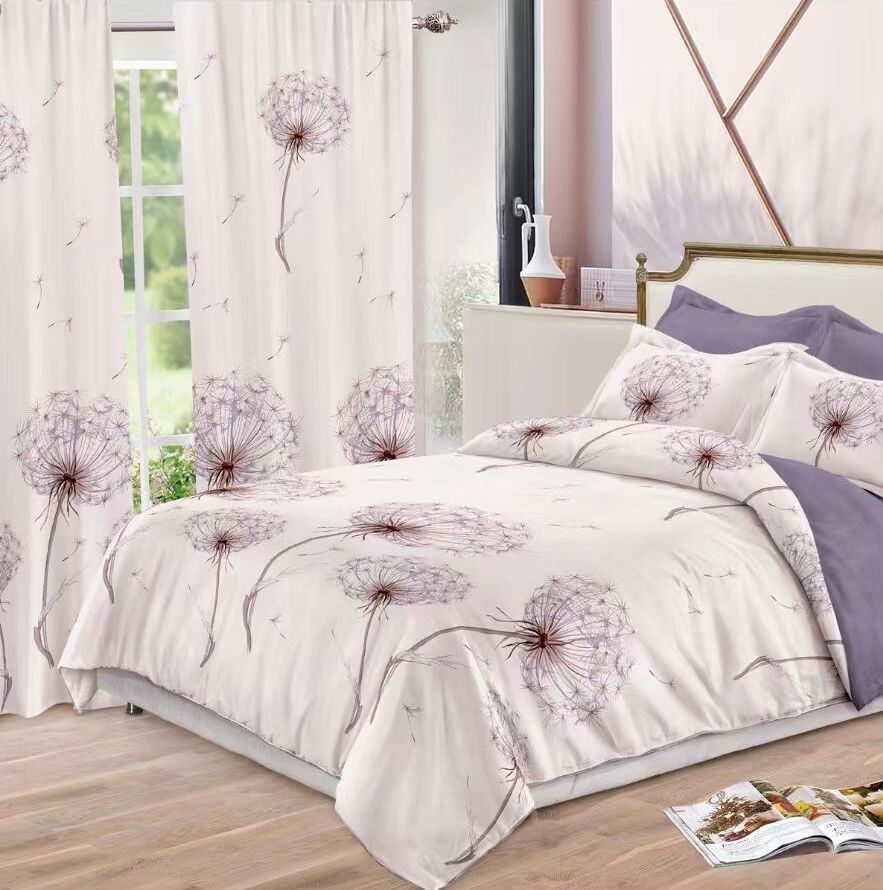 Lenjerie de pat bumbac finet cu elastic – 6 piese + 2 Draperii | 13930-C