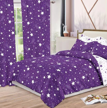 Lenjerie de pat bumbac finet cu elastic – 6 piese + 2 Draperii | 13913-C