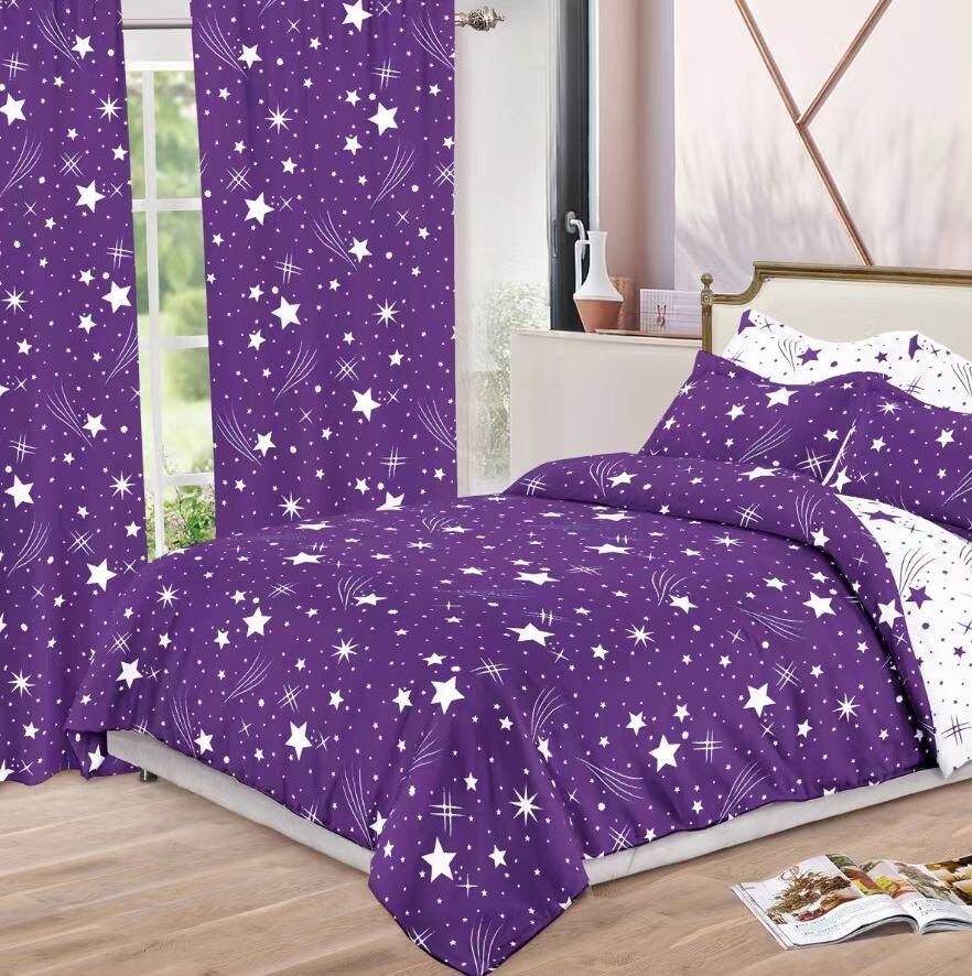 Lenjerie de pat bumbac finet cu elastic – 6 piese + 2 Draperii | 13913-C