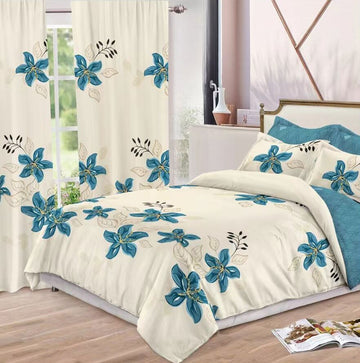 Lenjerie de pat bumbac finet cu elastic – 6 piese + 2 Draperii | 13929-C