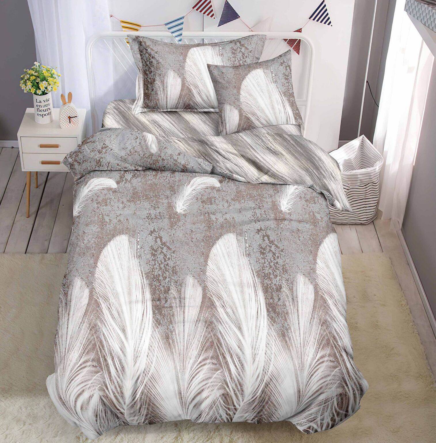 Lenjerie de pat bumbac finet - 1 persoana - 4 piese | 15740-C
