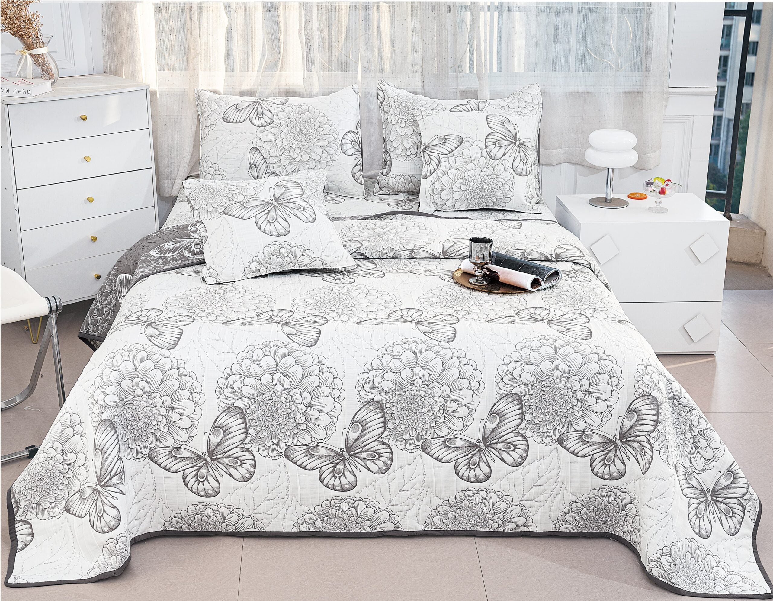 Cuvertura de pat de bumbac cu in - 5 piese | 16152-P