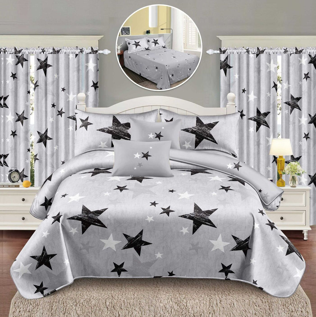 Lenjerie de pat bumbac finet – 6 piese + 2 Draperii | 16089-C