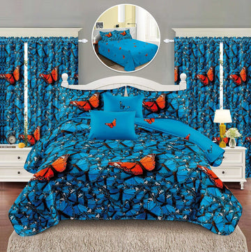 Lenjerie de pat bumbac finet – 6 piese + 2 Draperii | 16088-C