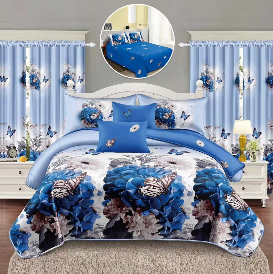 Lenjerie de pat bumbac finet – 6 piese + 2 Draperii | 16087-C