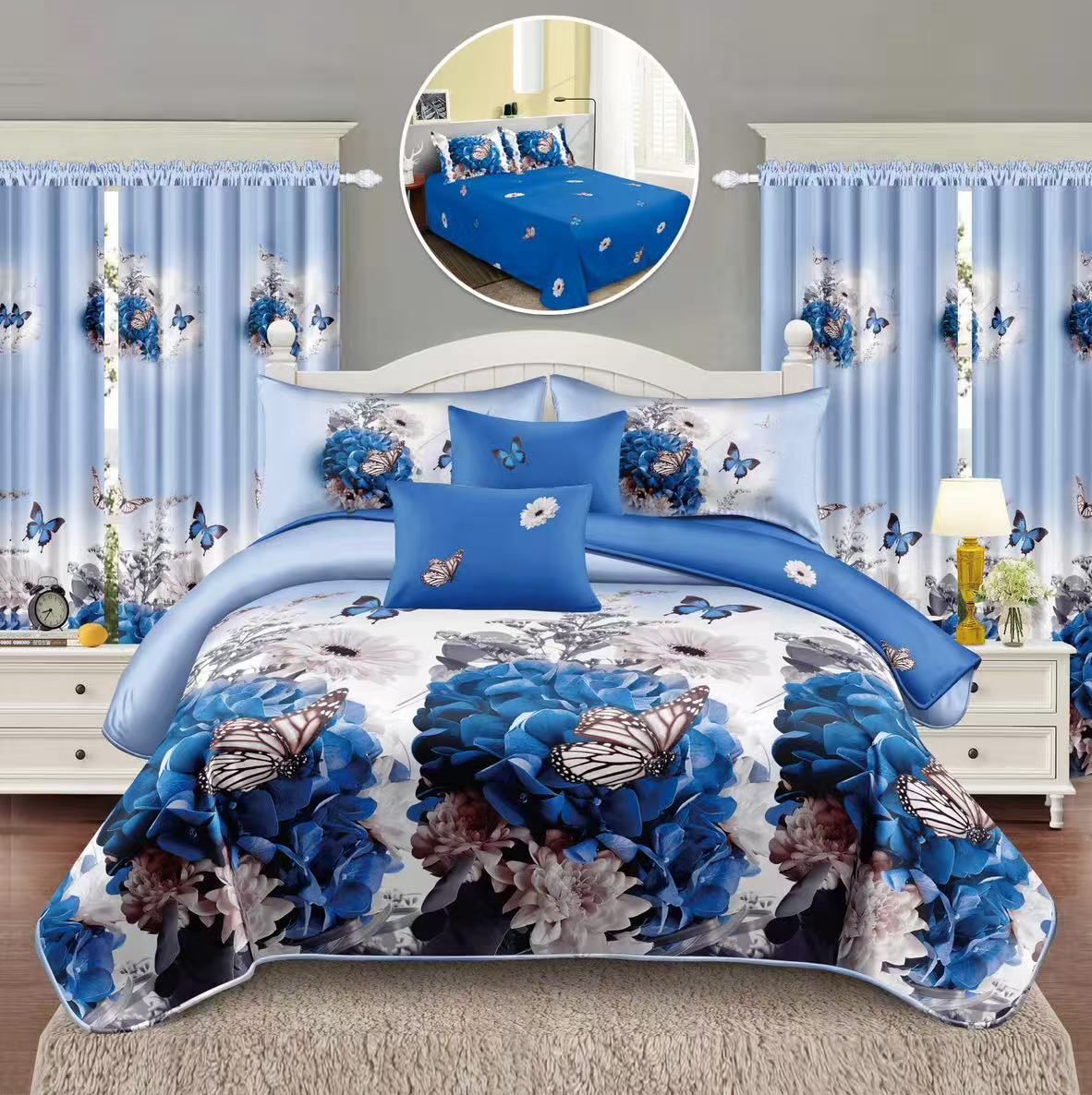 Lenjerie de pat bumbac finet – 6 piese + 2 Draperii | 16087-C