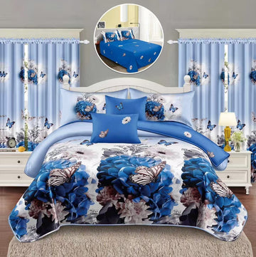 Lenjerie de pat bumbac finet – 6 piese + 2 Draperii | 16087-C