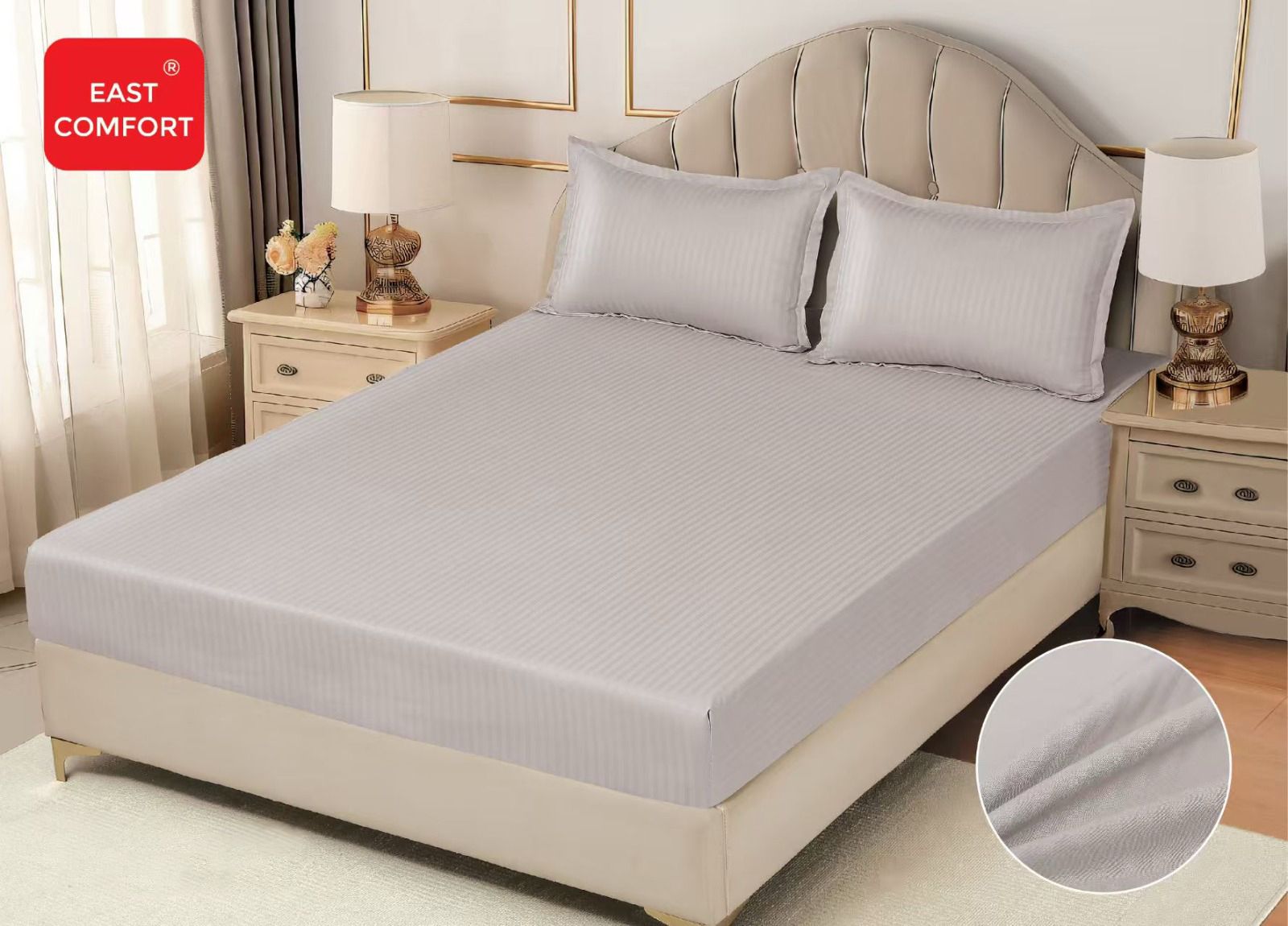 Husa de pat bumbac Damasc Hotelier - cu elastic - 3 piese | 16327-CH