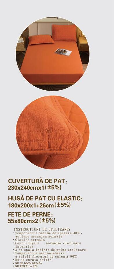 Cuvertura de pat 100% bumbac + husa de pat cu elastic + 2 fete de perna- 4 piese | 16440-CH