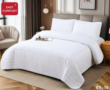 Cuvertura de pat 100% bumbac + husa de pat cu elastic + 2 fete de perna- 4 piese | 16441-CH