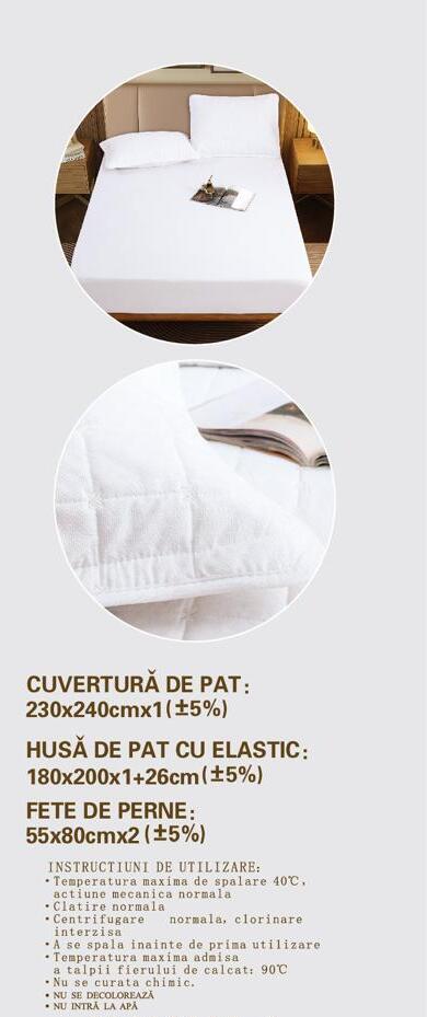 Cuvertura de pat 100% bumbac + husa de pat cu elastic + 2 fete de perna- 4 piese | 16441-CH