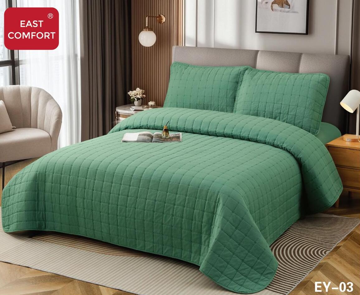 Cuvertura de pat 100% bumbac + husa de pat cu elastic + 2 fete de perna- 4 piese | 16437-CH