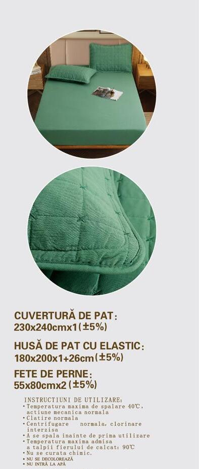 Cuvertura de pat 100% bumbac + husa de pat cu elastic + 2 fete de perna- 4 piese | 16437-CH