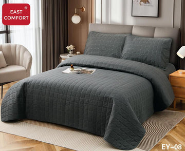 Cuvertura de pat 100% bumbac + husa de pat cu elastic + 2 fete de perna- 4 piese | 16439-CH