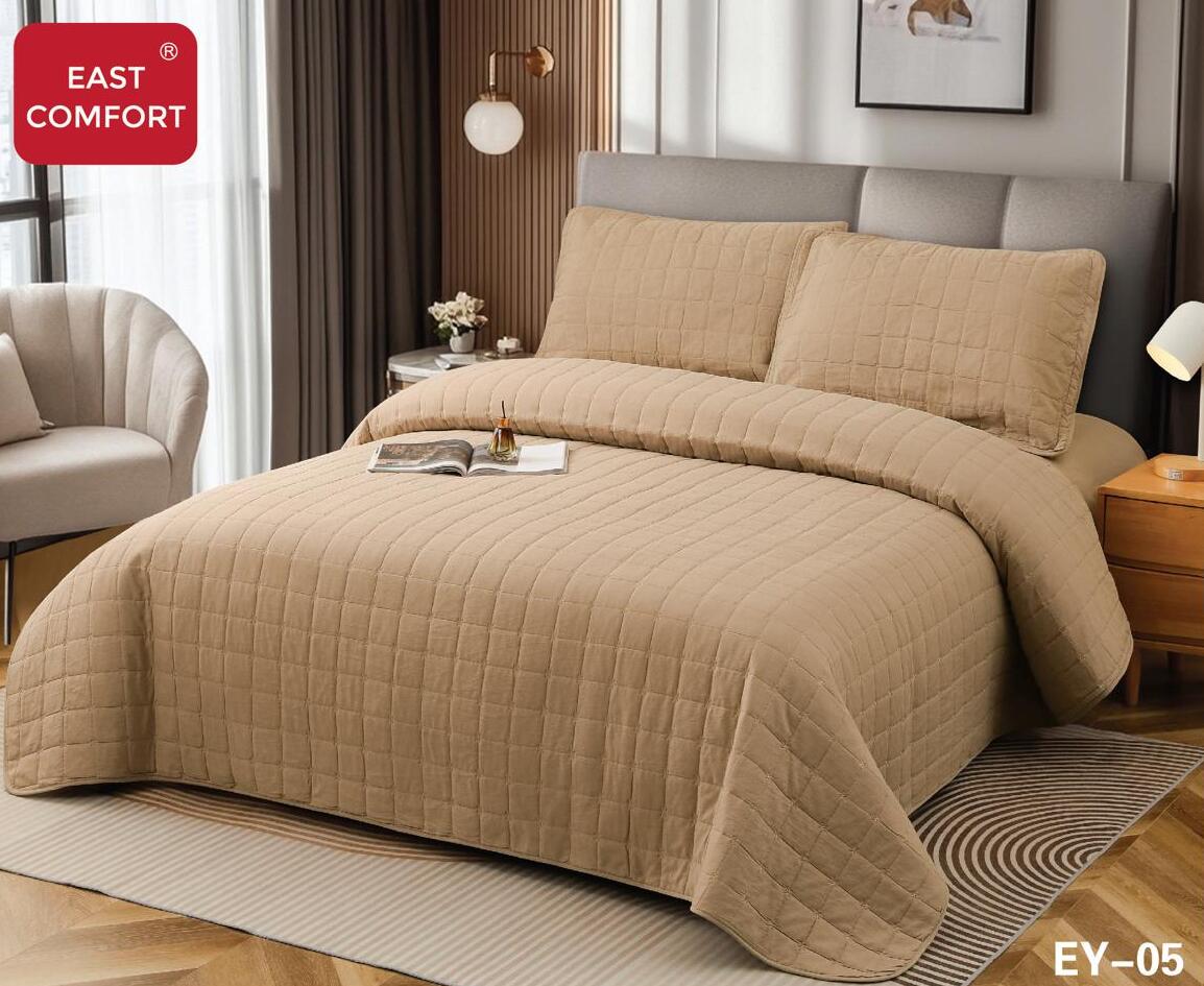 Cuvertura de pat 100% bumbac + husa de pat cu elastic + 2 fete de perna- 4 piese | 16435-CH