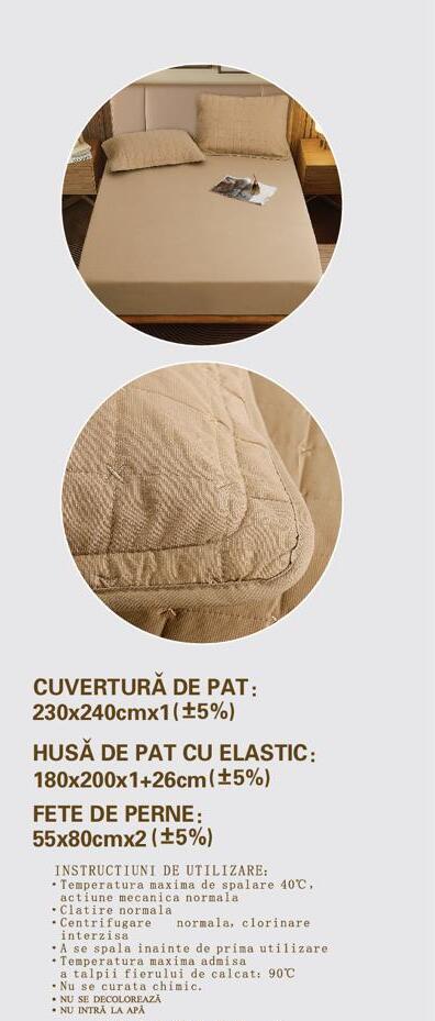 Cuvertura de pat 100% bumbac + husa de pat cu elastic + 2 fete de perna- 4 piese | 16435-CH