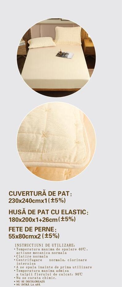 Cuvertura de pat 100% bumbac + husa de pat cu elastic + 2 fete de perna- 4 piese | 16434-CH