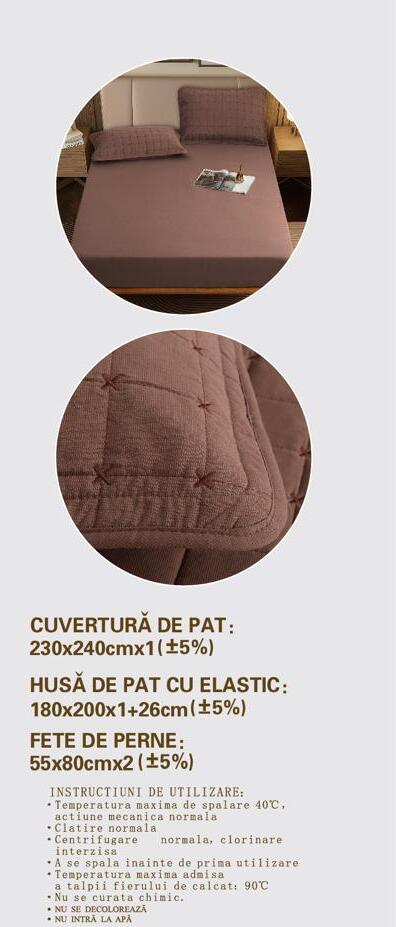 Cuvertura de pat 100% bumbac + husa de pat cu elastic + 2 fete de perna- 4 piese | 16436-CH
