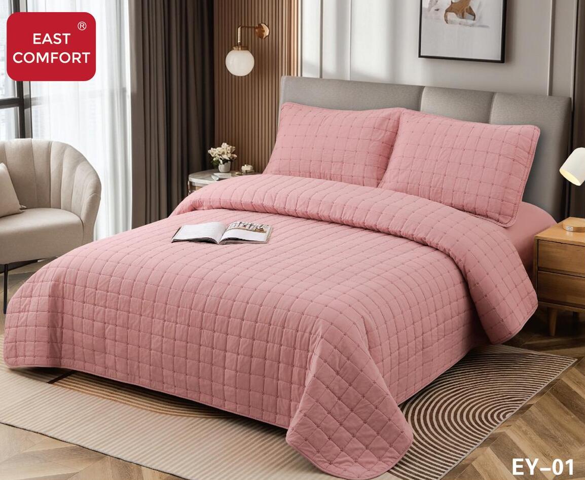 Cuvertura de pat 100% bumbac + husa de pat cu elastic + 2 fete de perna- 4 piese | 16432-CH