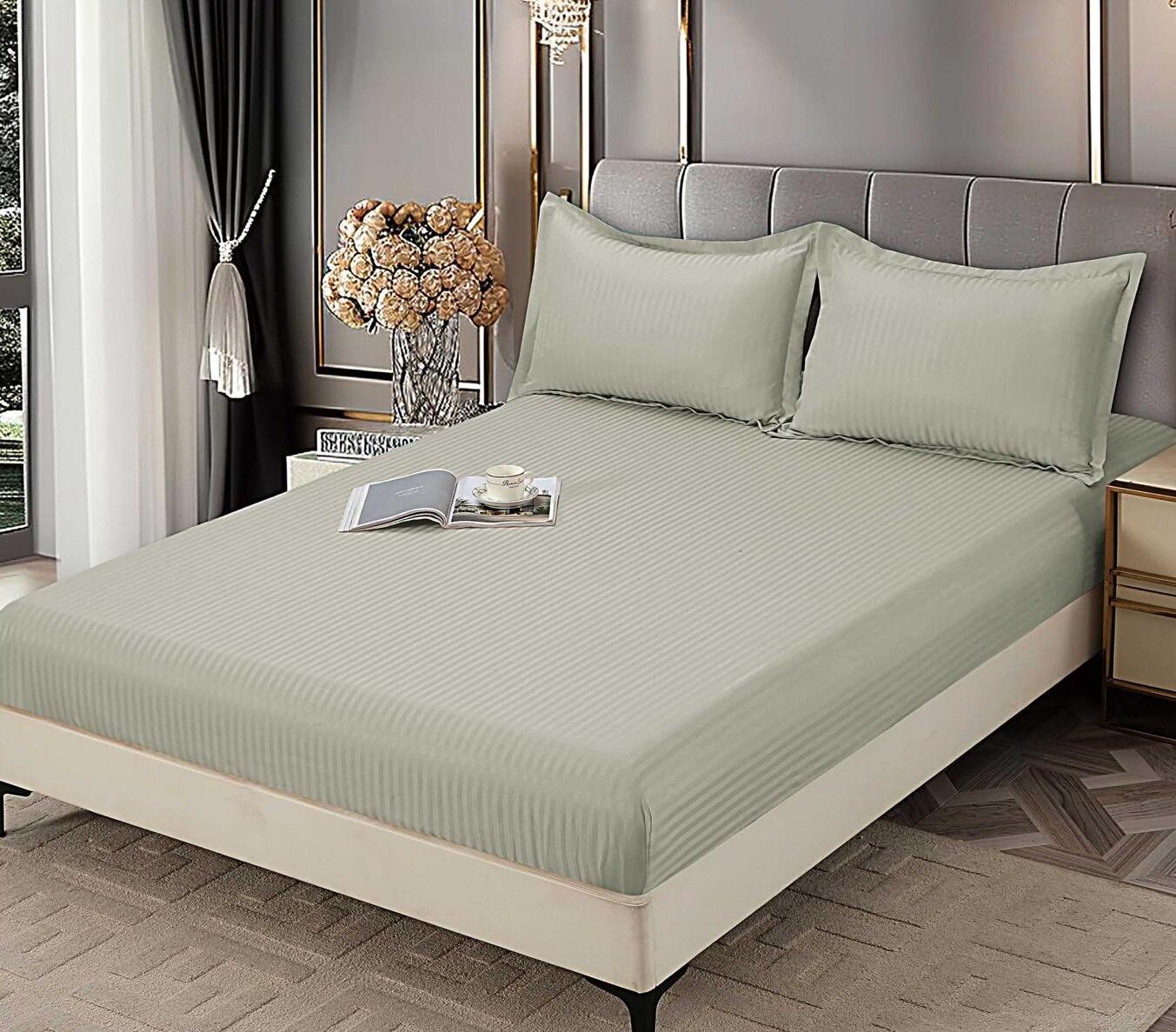 Husa de pat bumbac damasc hotelier cu elastic - 3 piese | 16751-C