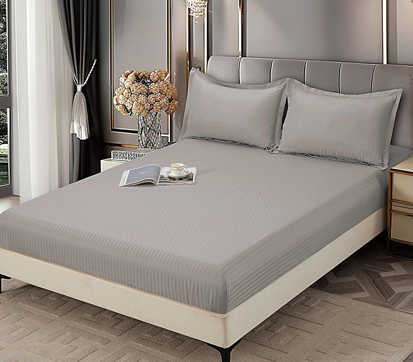 Husa de pat bumbac damasc hotelier cu elastic - 3 piese | 16750-C