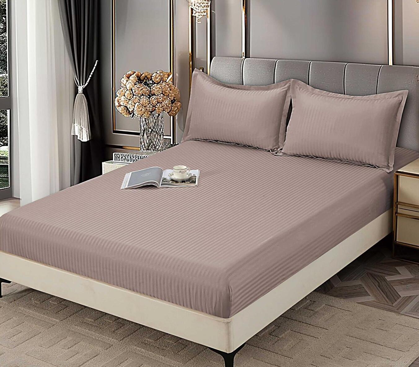 Husa de pat bumbac damasc hotelier cu elastic - 3 piese | 16747-C