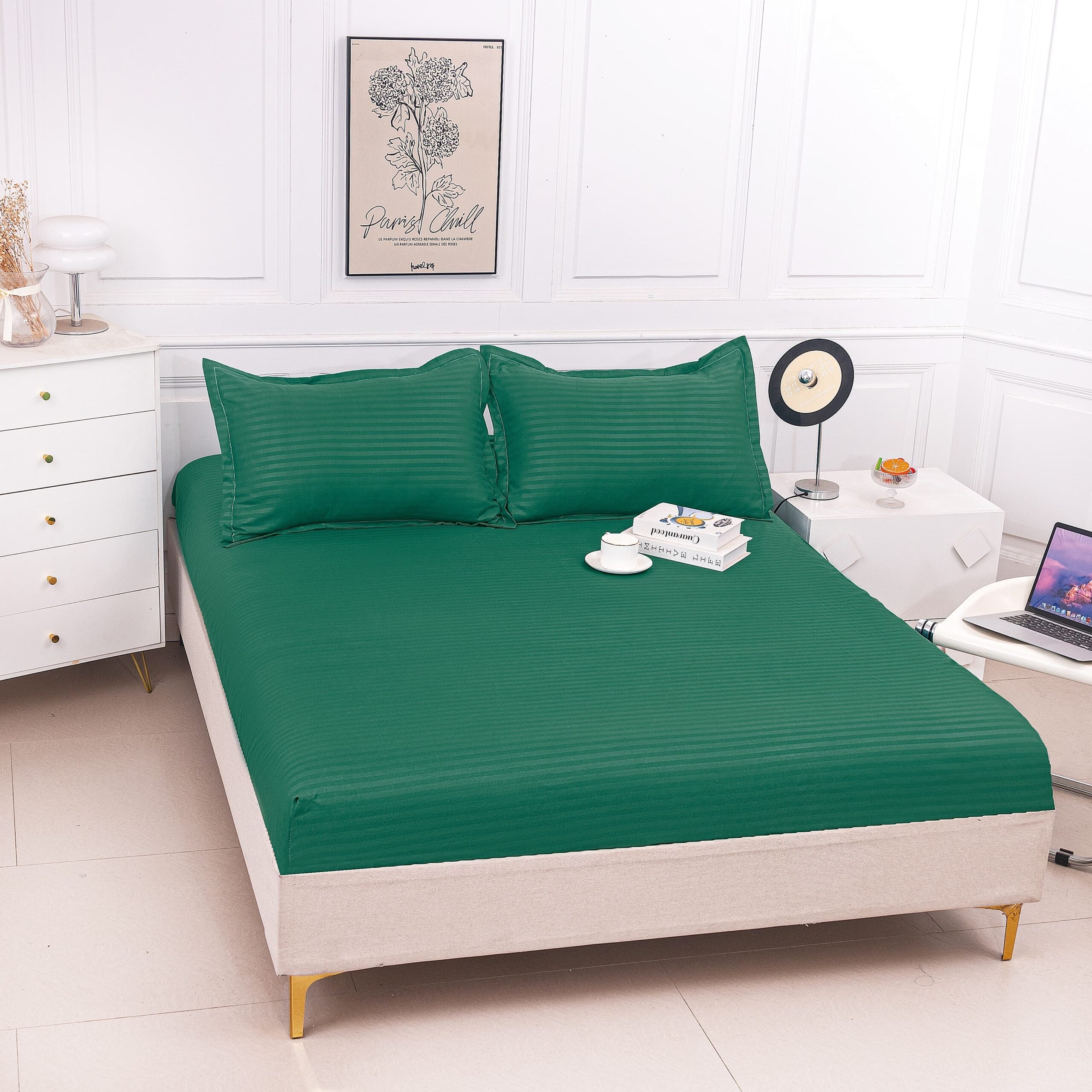 Husa de pat bumbac damasc Hotelier - cu elastic - 3 piese | 16806-P
