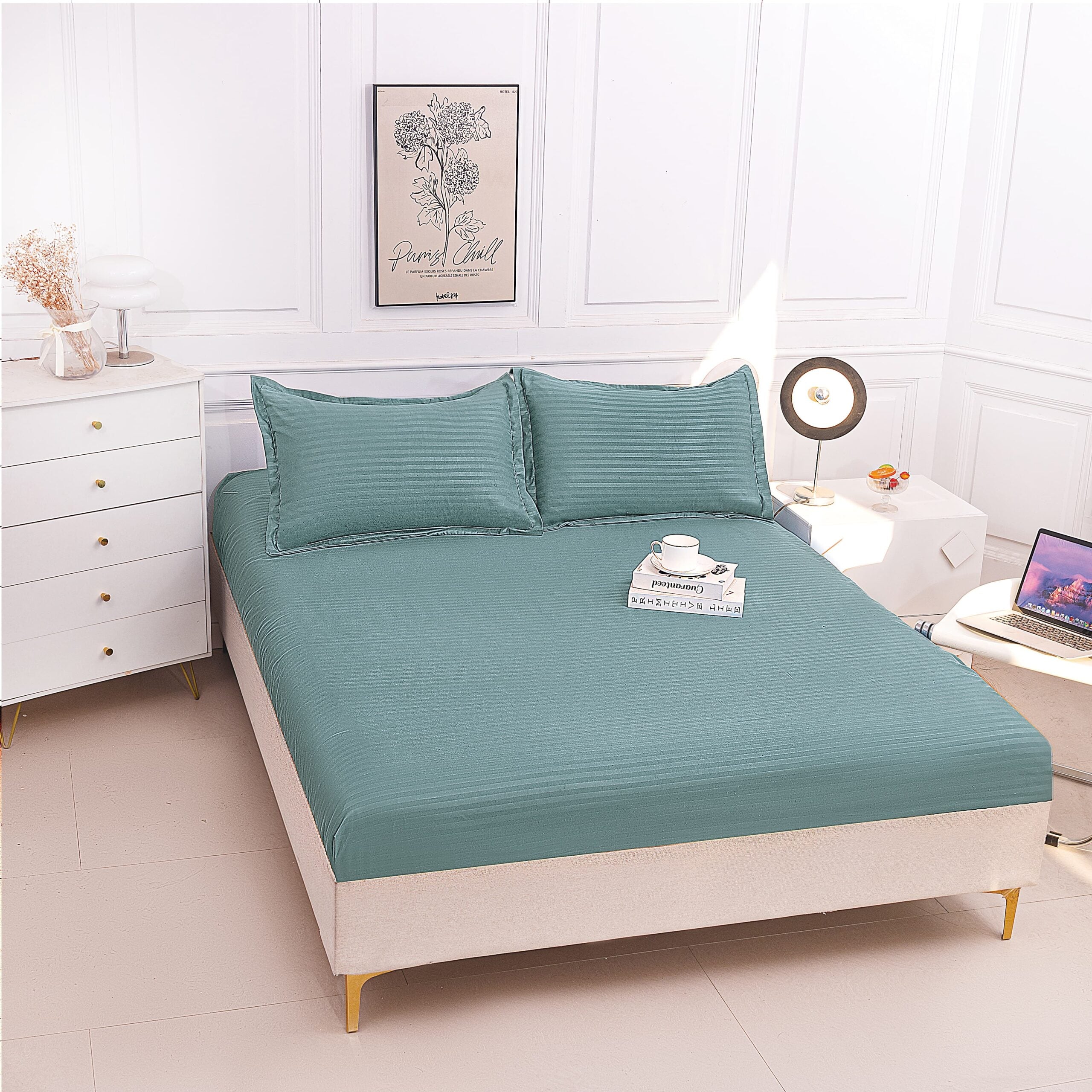 Husa de pat bumbac damasc Hotelier - cu elastic - 3 piese | 16808-P