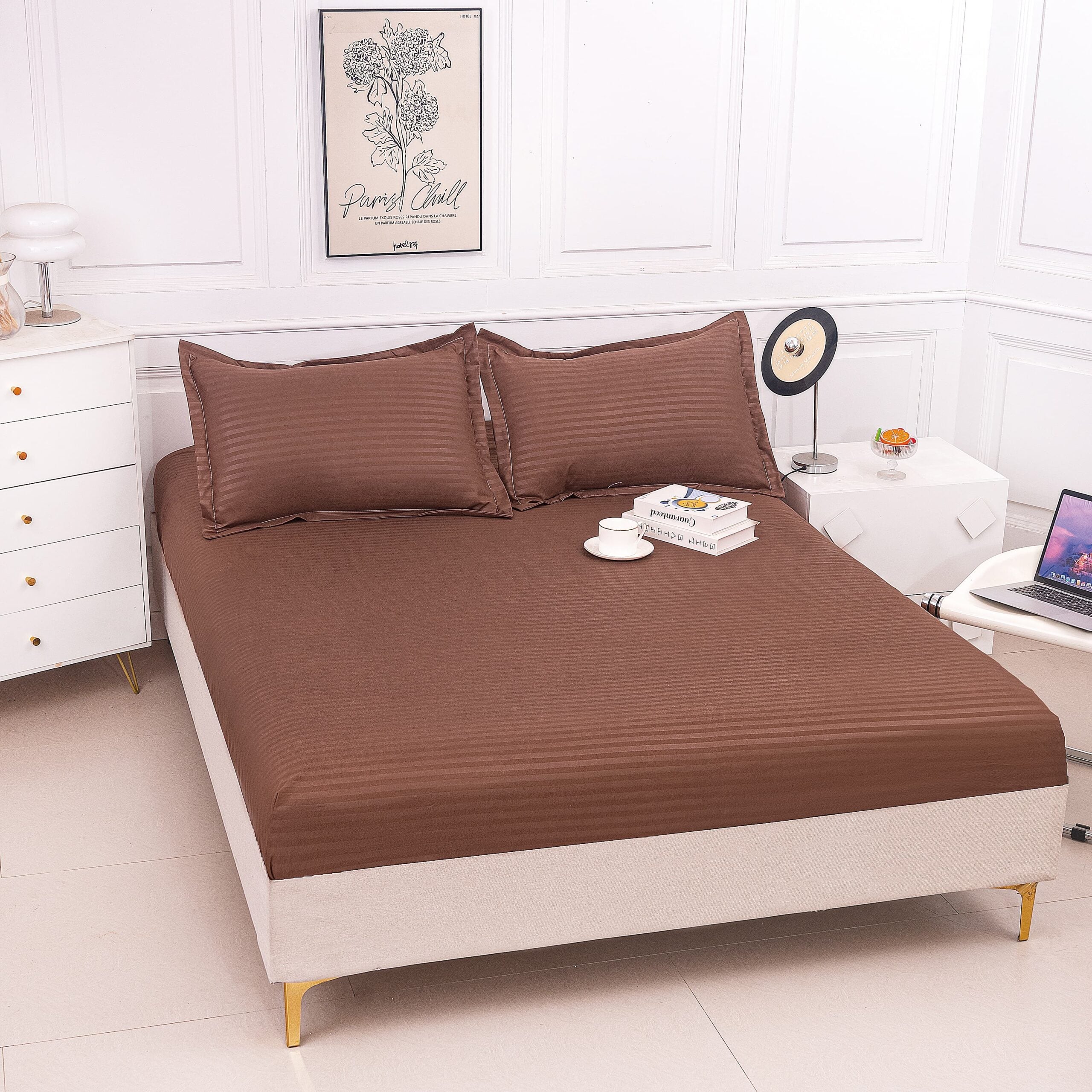 Husa de pat bumbac damasc Hotelier - cu elastic - 3 piese | 16800-P