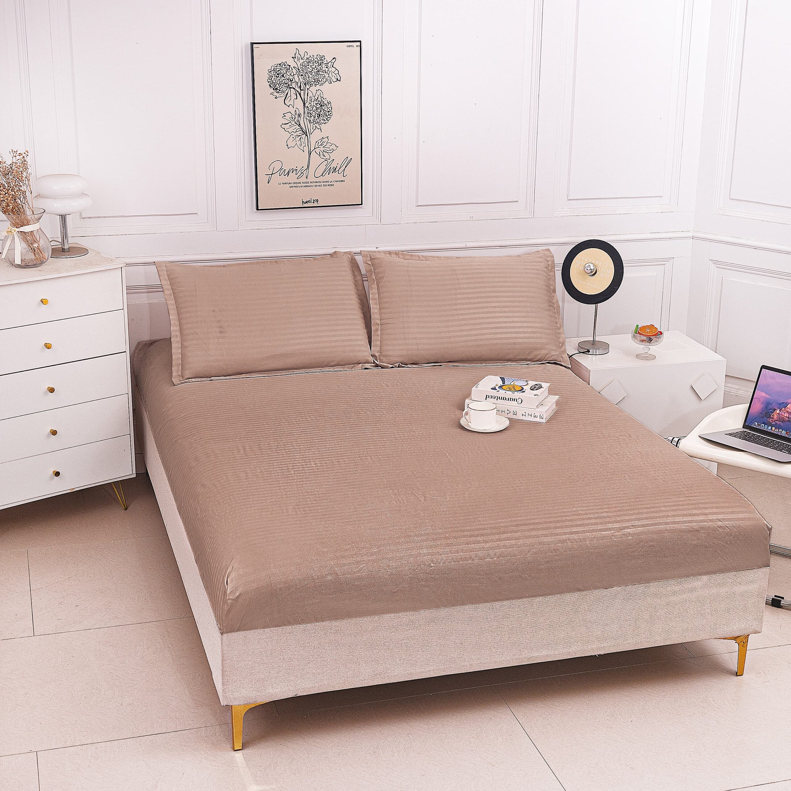 Husa de pat bumbac damasc Hotelier - cu elastic - 3 piese | 16798-P
