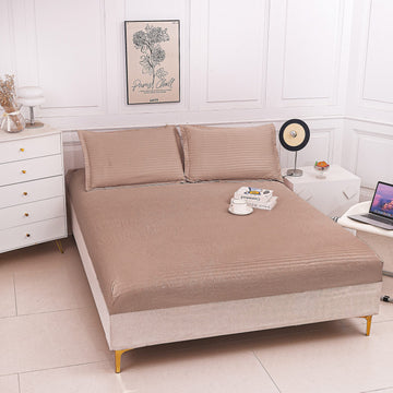 Husa de pat bumbac damasc Hotelier - cu elastic - 3 piese | 16798-P