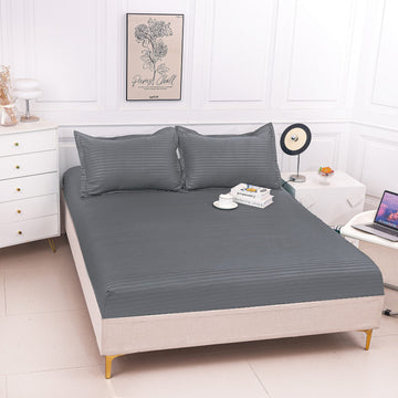 Husa de pat bumbac damasc Hotelier - cu elastic - 3 piese | 16796-P