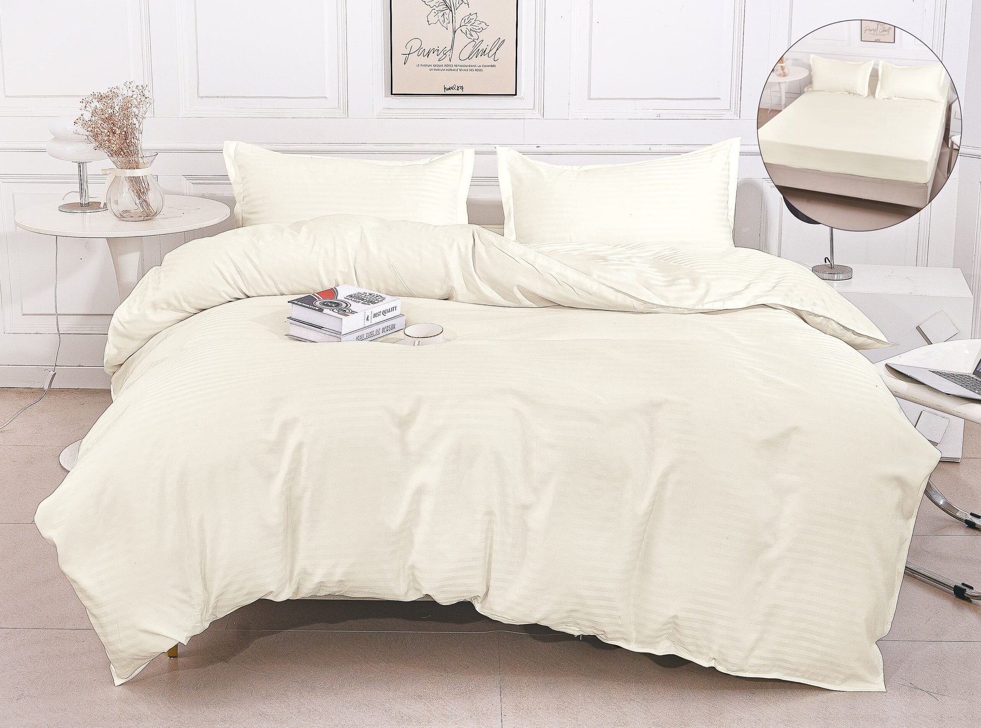 Lenjerie de pat bumbac Damasc Hotelier - cu elastic - 4 piese | 16835-P