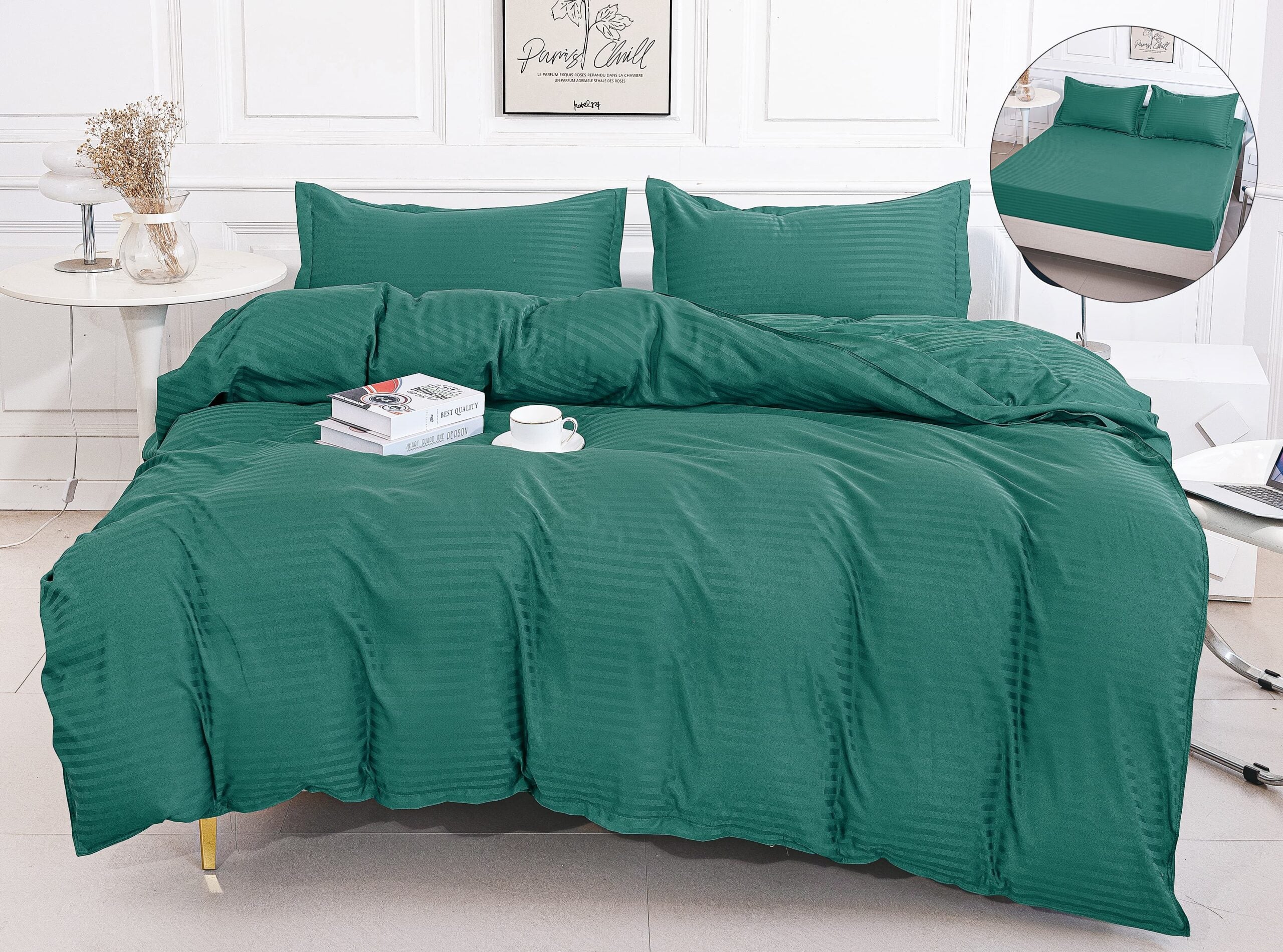 Lenjerie de pat bumbac Damasc Hotelier - cu elastic - 4 piese | 16829-P