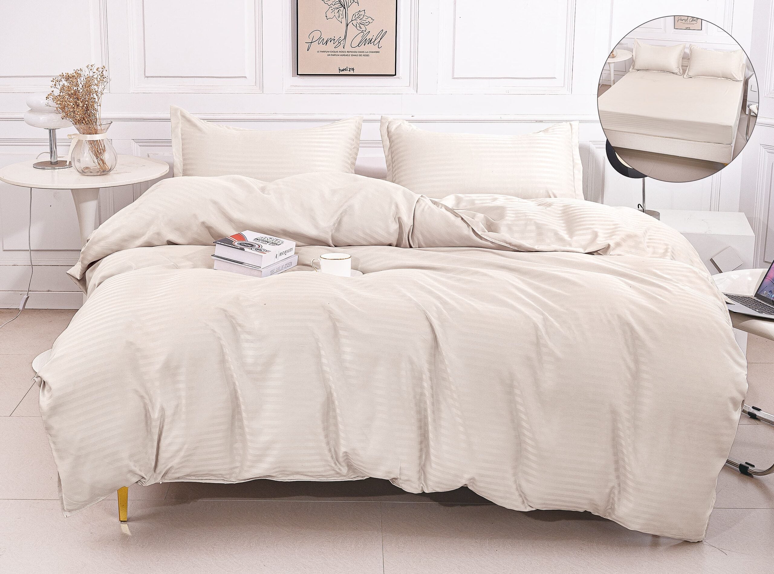 Lenjerie de pat bumbac Damasc Hotelier - cu elastic - 4 piese | 16824-P